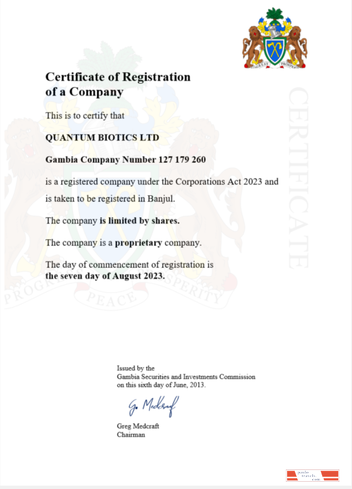Gambia certificate of registration Word and PDF template